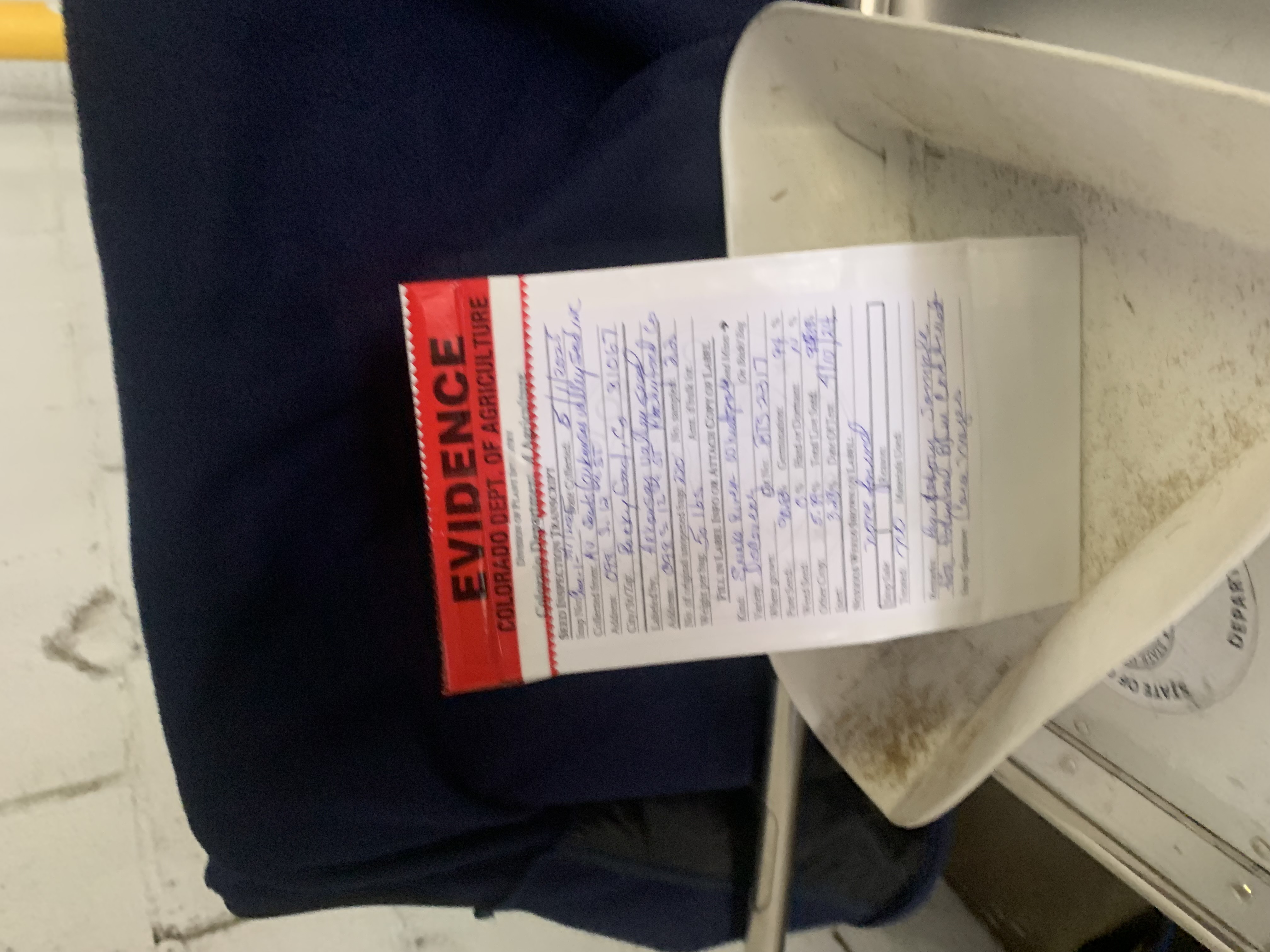 Finished sample in sealed bag with information from label and lot on bag; photo by Cara Meyers, Colorado Department of Agriculture